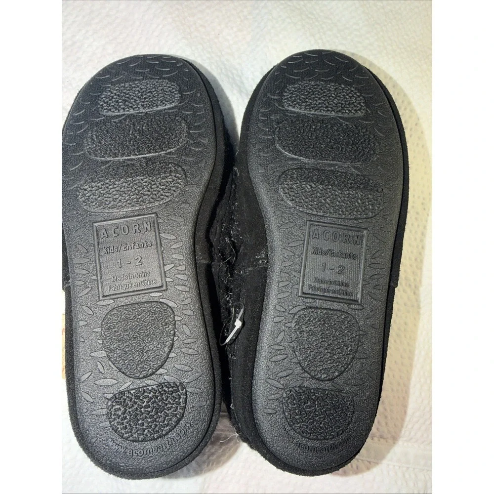 ACORN Kid's Colby Gore Moc Slipper Black Berber Fleece US Unisex 1-2 Kids